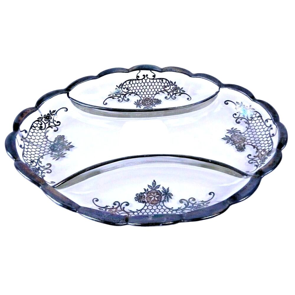 Vintage Silver City Oval 3 Section Divided Scalloped Edge Relish Candy Nut Dish